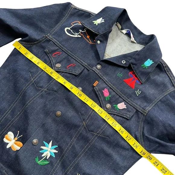 VTG 70s Levi’s Embroidered Tiger Denim Trucker Jacket Floral Patch Small RARE - Picture 14 of 16